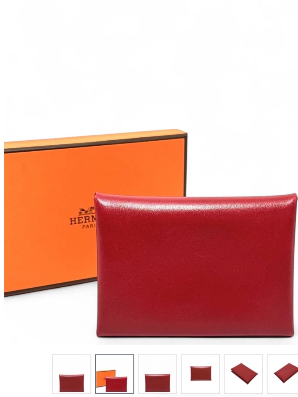 Hermès Red Leather Calvi  Duo Rouge H 55 Box Leather Card Holder- NEW RARE